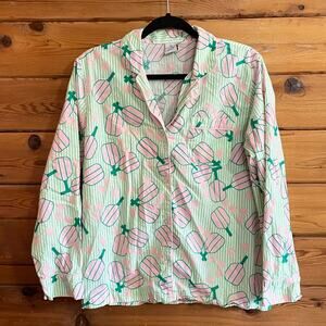 8 Oak Lane Long Sleeve Top Pickleball Print Pajama Top Medium
